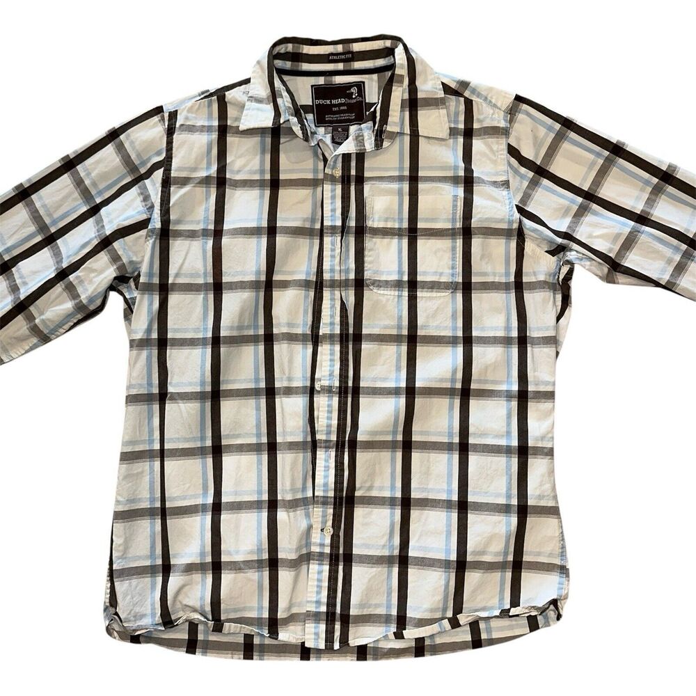 Duck Head Long Sleeve Flannel Shirt Mens XL White Blue And Brown